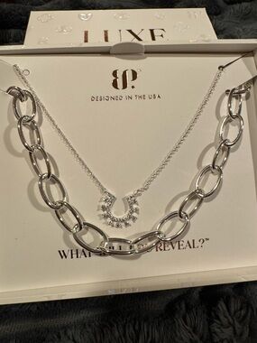 Luxe Layers Silver Layered Necklace Set with Crystal Horseshoe Pendant